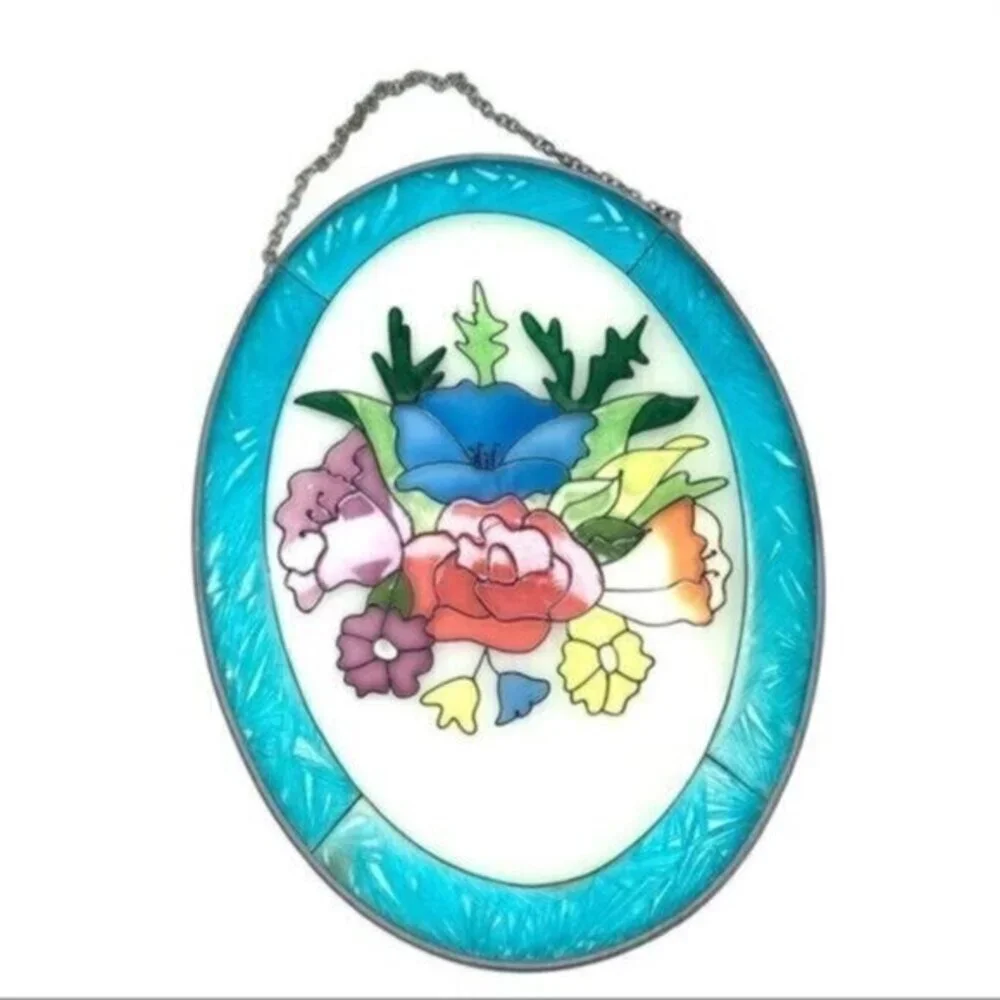 Floral Bouquet Hand Painted Glass Suncatcher Stained Glass